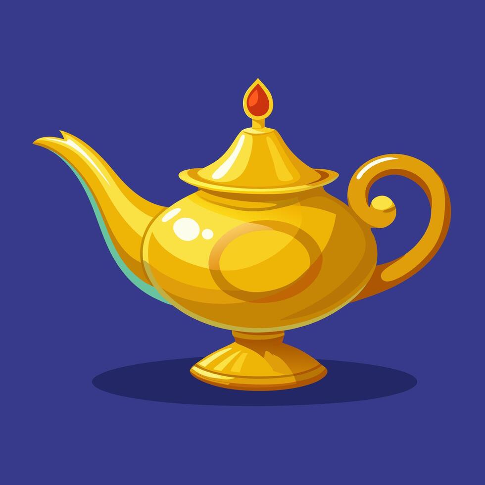 Illustration of a Golden Magic Lamp on Blue Background vector