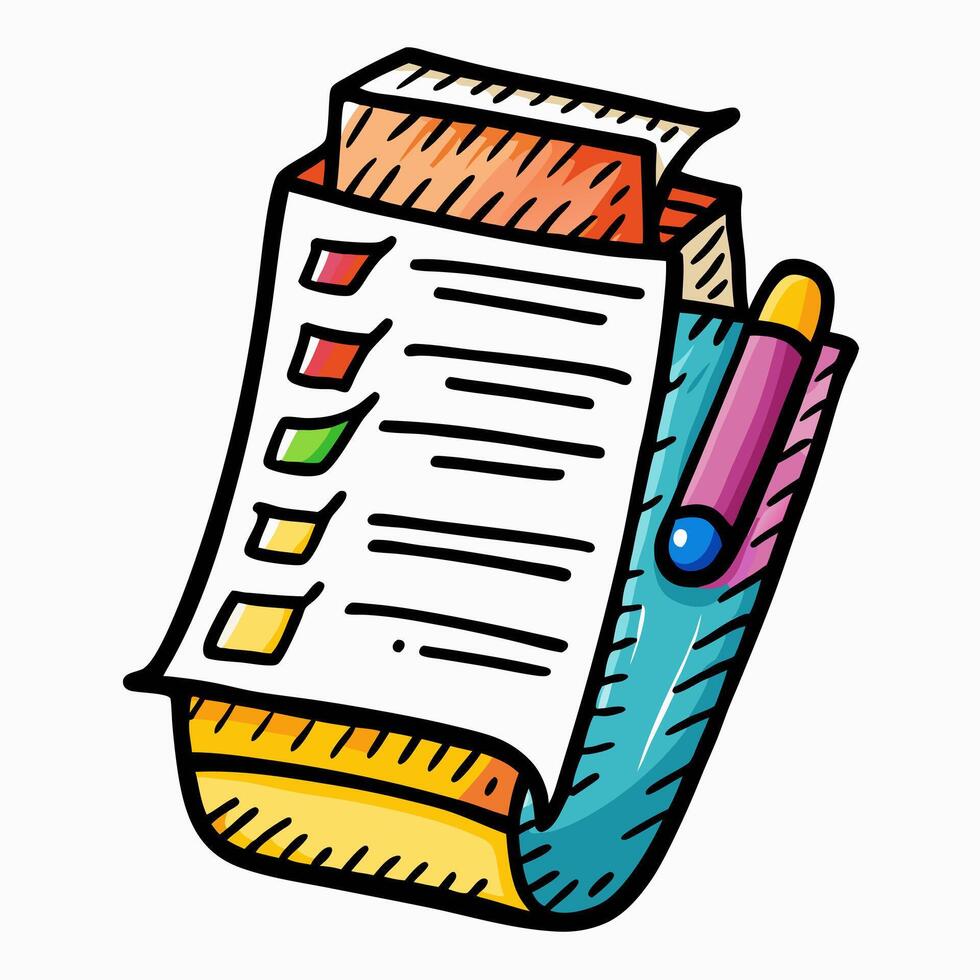 Colorful Hand Drawn Checklist with Pen Illustration vector