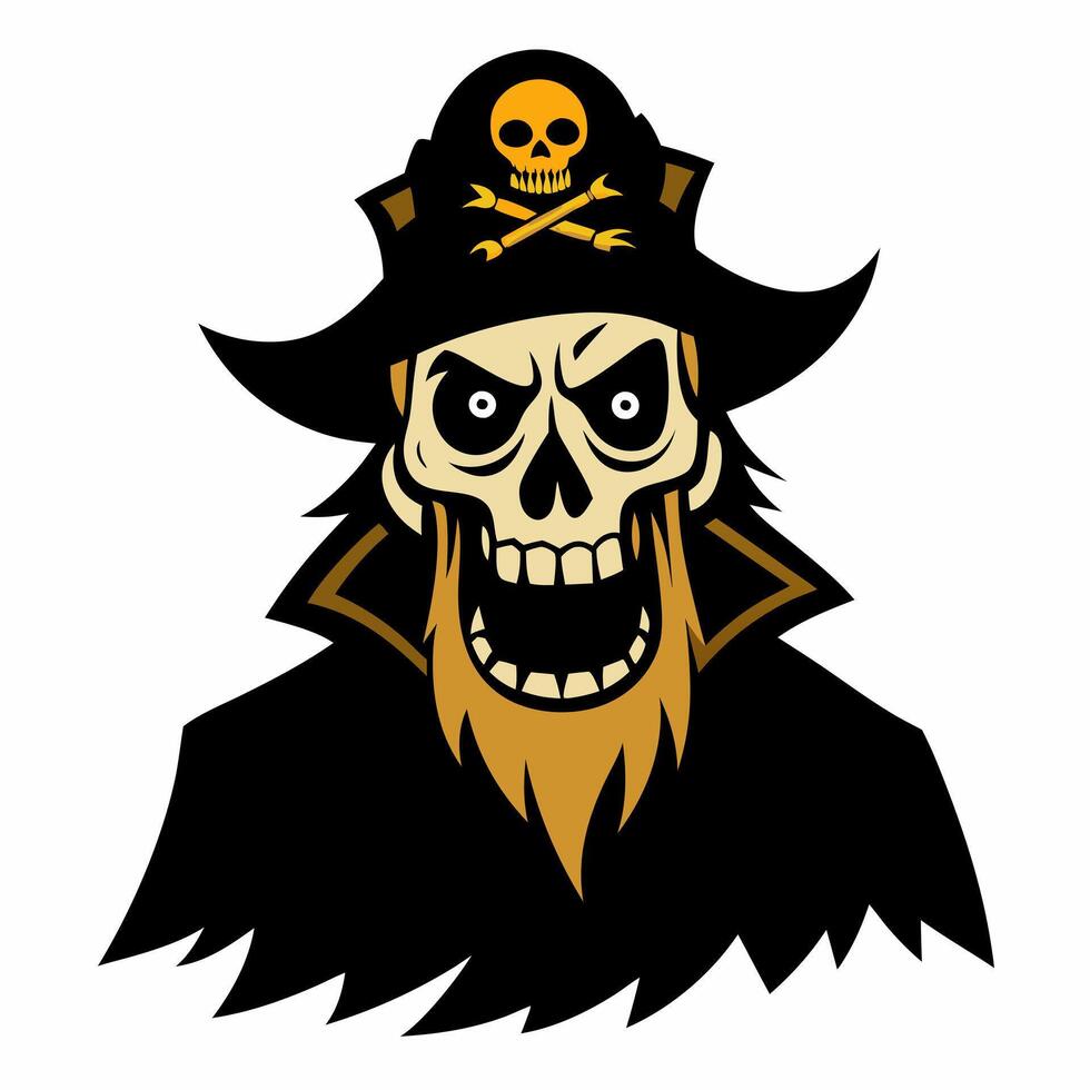Pirate Skull Illustration Fierce Skeleton Pirate with Hat and Beard vector