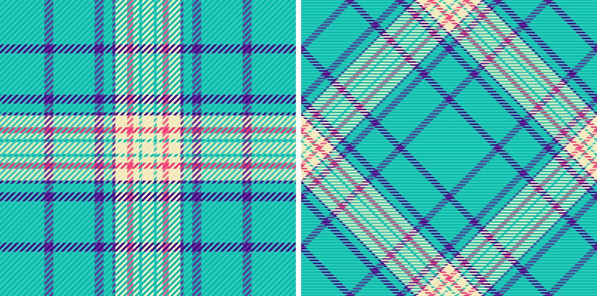 Vibrant teal plaid patterns, perfect for textile design, fashion, or web backgrounds. Two distinct yet complementary styles offer versatile design options. vector
