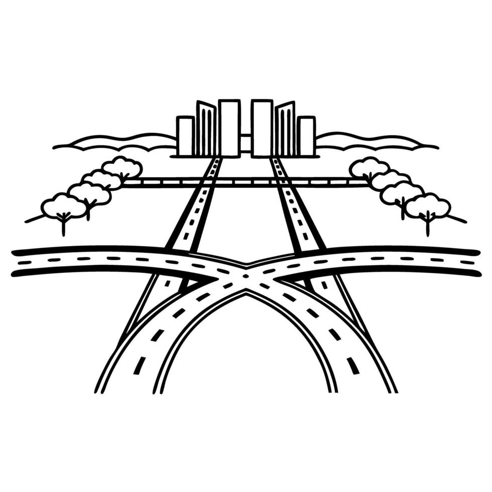 Cityscape with roads and trees urban infrastructure illustration vector
