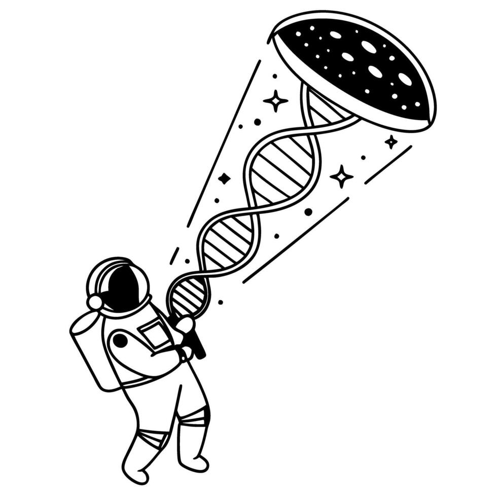 astronaut exploring universe through dna beam space, cosmos, science illustration genetic research, cosmic discovery vector