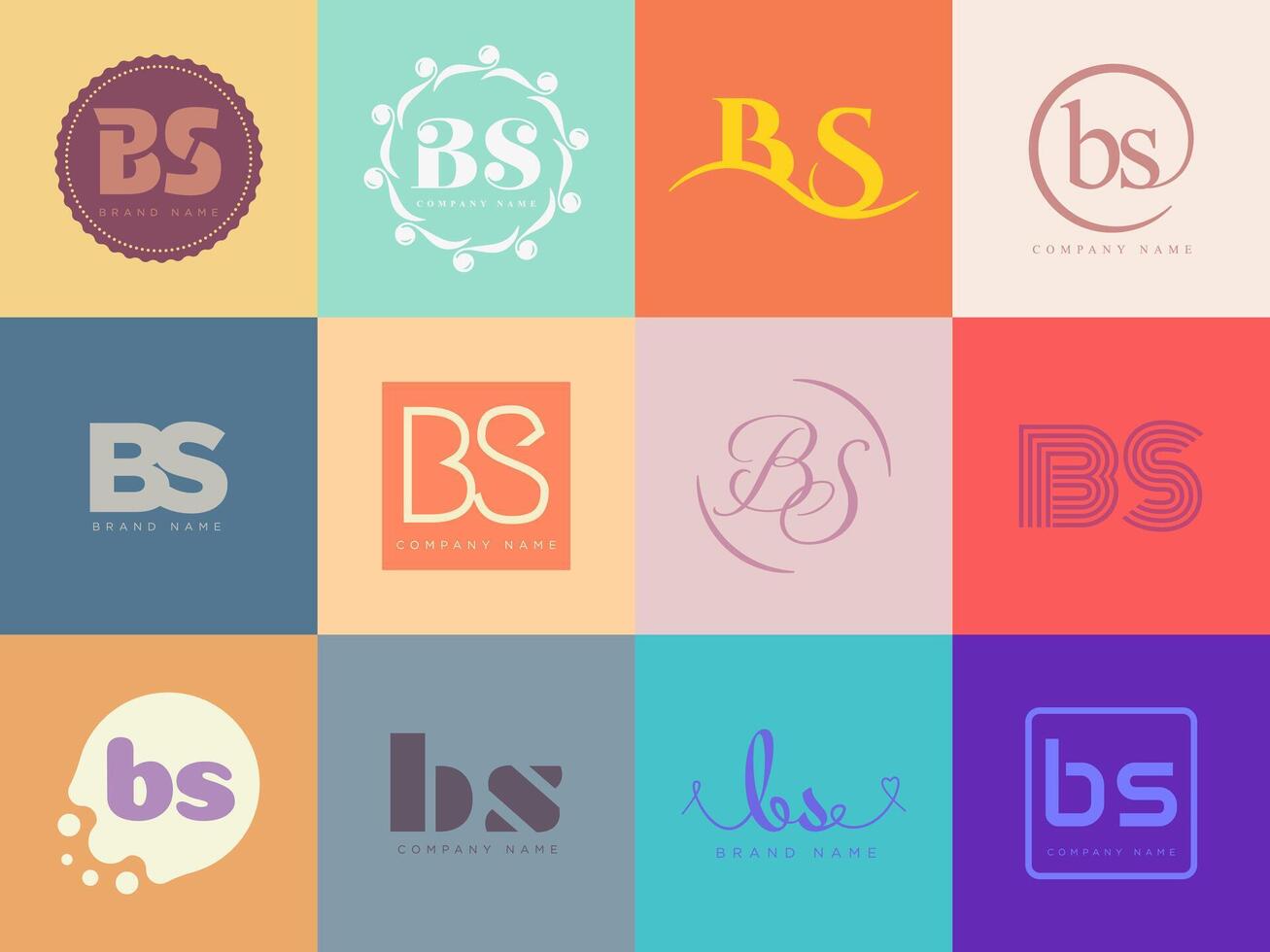 BS logo company template Letter b and s logotype. Set different classic serif lettering and modern bold text with design elements. Initial font typography. vector