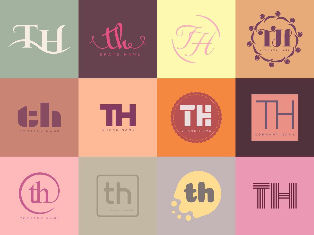 TH logo company template Letter t and h logotype. Set different classic serif lettering and modern bold text with design elements. Initial font typography. vector