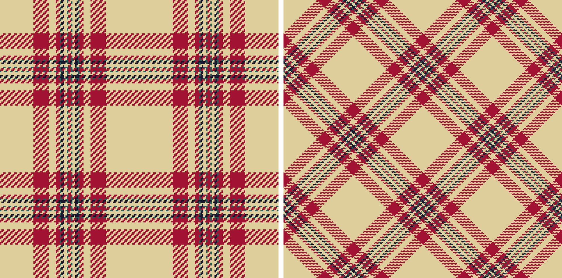Two seamless plaid patterns in warm red, beige, and navy. Perfect for textile design, apparel, or website backgrounds. Classic yet modern, these versatile textures offer a cozy, autumnal feel. vector