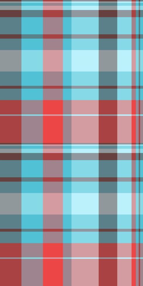Picnic blanket check pattern tartan, iconic fabric textile plaid. Geometry background seamless texture in cyan and red colors. vector