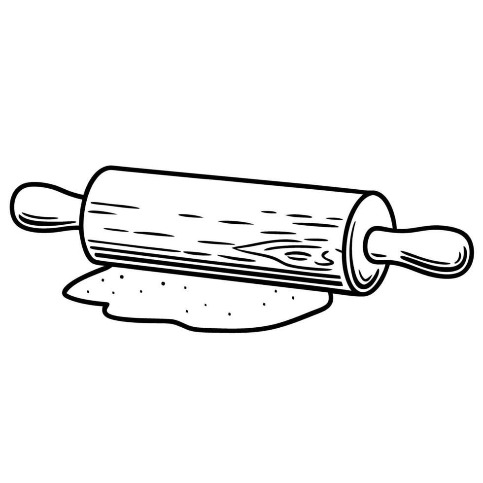 rolling pin with dough baking tool illustration, kitchen utensil symbol cooking preparation element vector