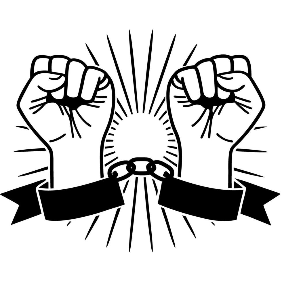 Breaking free hands shattering chains, symbol of freedom and liberation vector