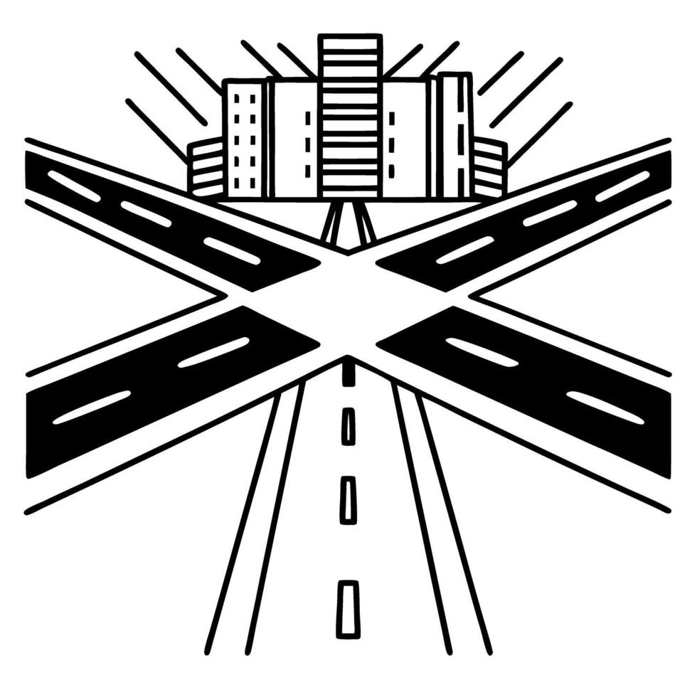 Abstract urban intersection design with modern architecture vector