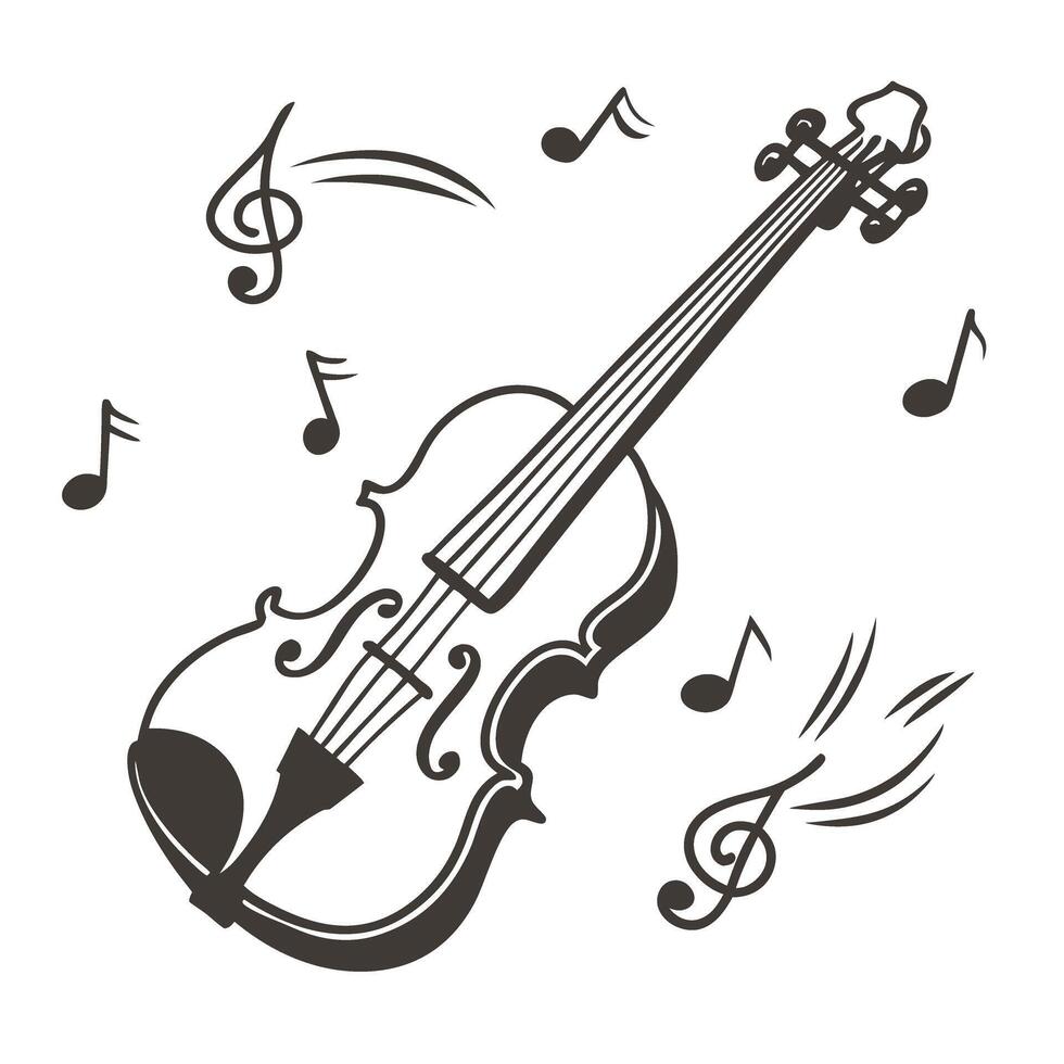 Elegant violin with musical notes, classical instrument art illustration vector
