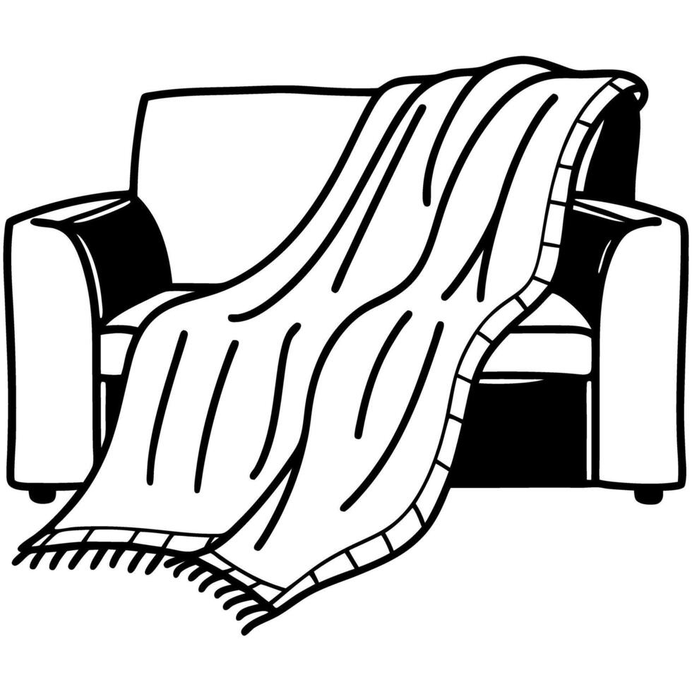 Cozy, black and white armchair, blanket draped over simple, minimalist comfort in home decor vector
