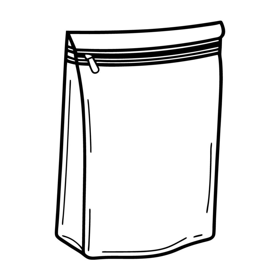 Minimalist black and white illustration of a stand up zipper pouch or resealable bag packaging design concept vector