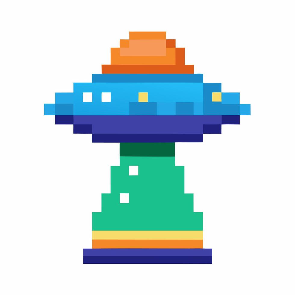 Retro Pixel Art UFO Illustration Vibrant Spaceship Design in Classic 8 Bit Style vector