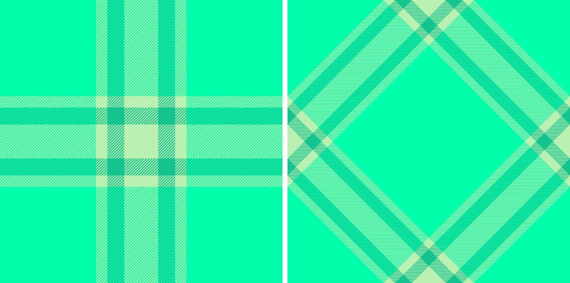 Vibrant mint green plaid patterns, perfect for textile design, fashion, or website backgrounds. Two distinct styles offer versatility. Classic and diagonal checks create a fresh, modern aesthetic. vector
