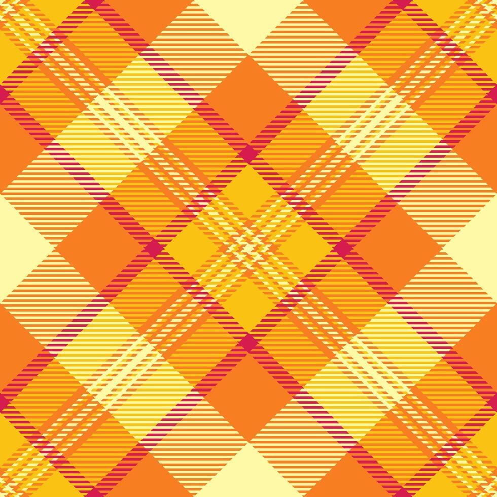 Vibrant autumnal plaid pattern in warm orange and yellow hues. Perfect for textile designs, fallthemed projects, or adding a cheerful, energetic touch to any design. vector
