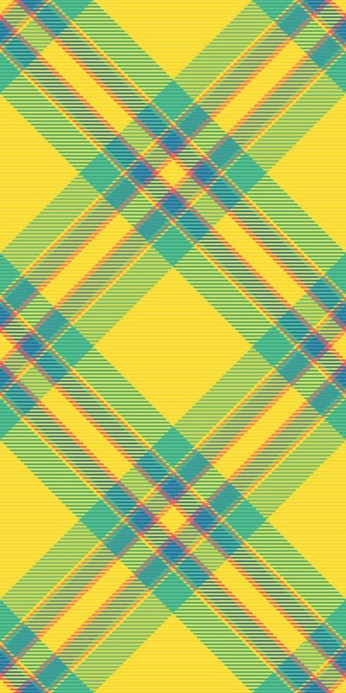 Vibrant yellow, teal, and coral plaid pattern. Perfect for textile design, website backgrounds, or cheerful branding. This seamless texture evokes summer energy and modern style. vector