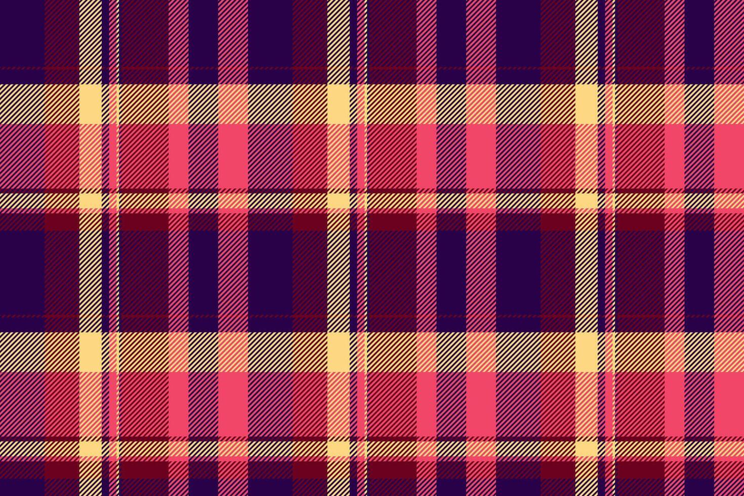 Vibrant pink, purple, and cream plaid pattern. Perfect for textile design, fashion, or website backgrounds. This seamless texture offers a modern yet classic feel, representing warmth and style. vector