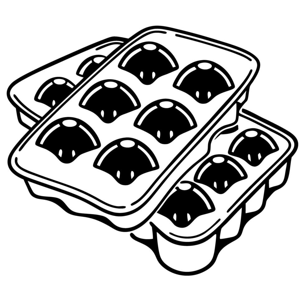 Stacked ice cube trays, black and white illustration kitchen, household items vector