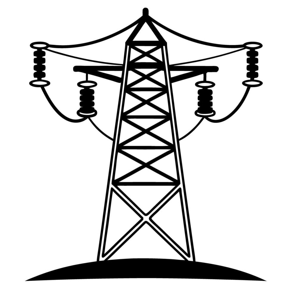 Electricity transmission tower silhouette power grid structure, energy infrastructure, industrial icon vector