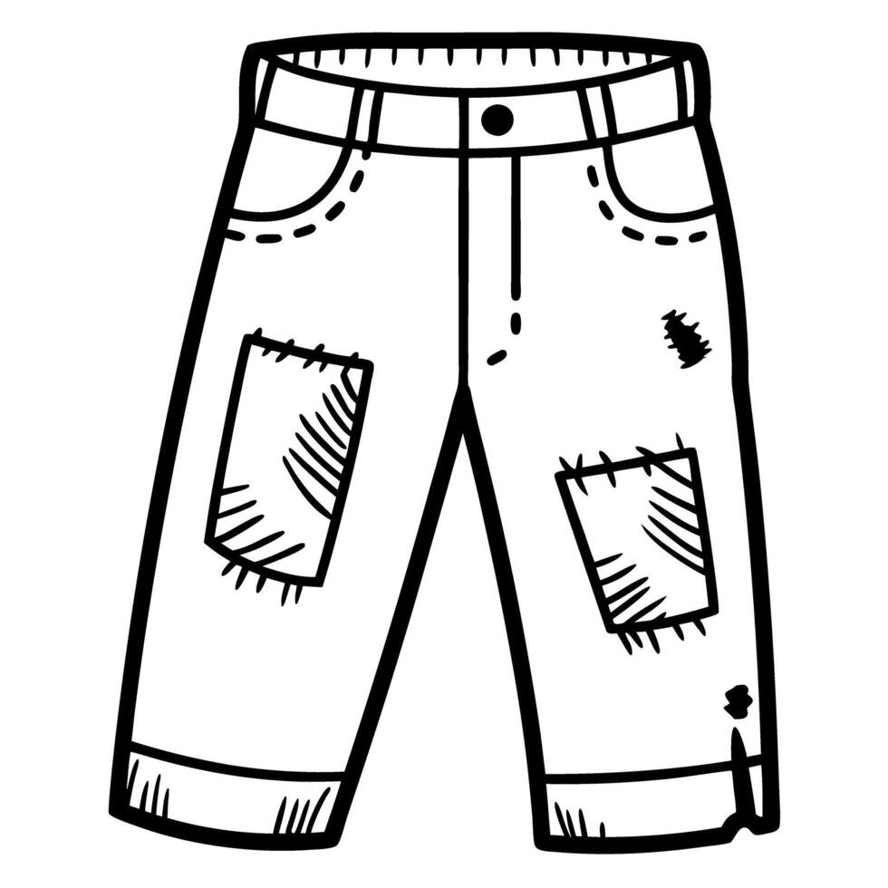 black and white sketch of patched shorts with stitching details vector