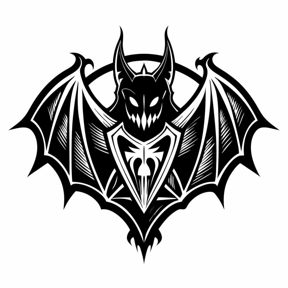 Gothic Bat Emblem Intricate Monochrome for Halloween Design vector