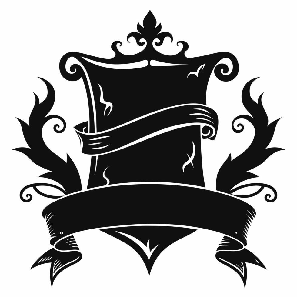 Vintage Heraldic Shield with Ornate Ribbons and Floral Decor vector