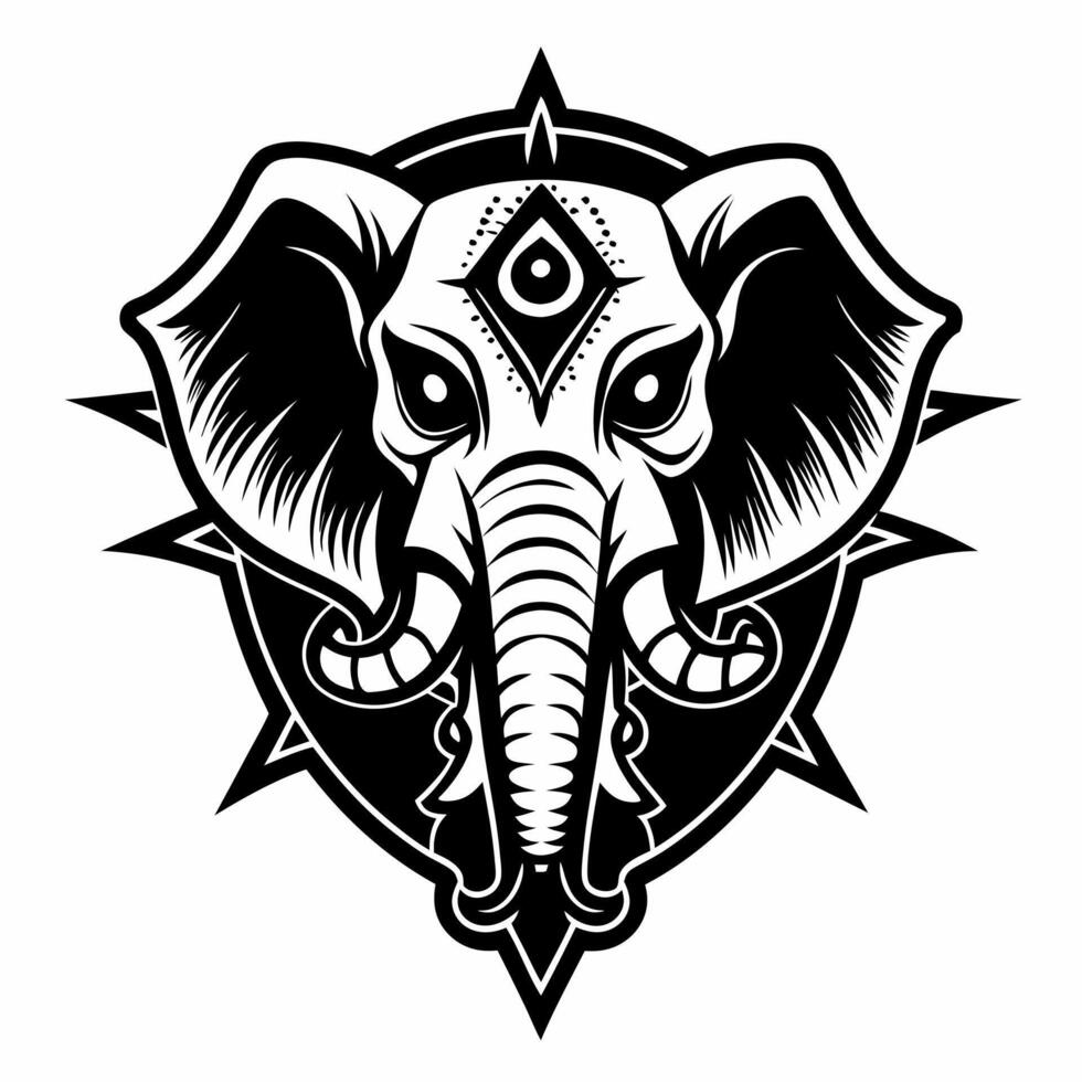 Intricate Monochrome Elephant Mandala Design on Geometric Background vector