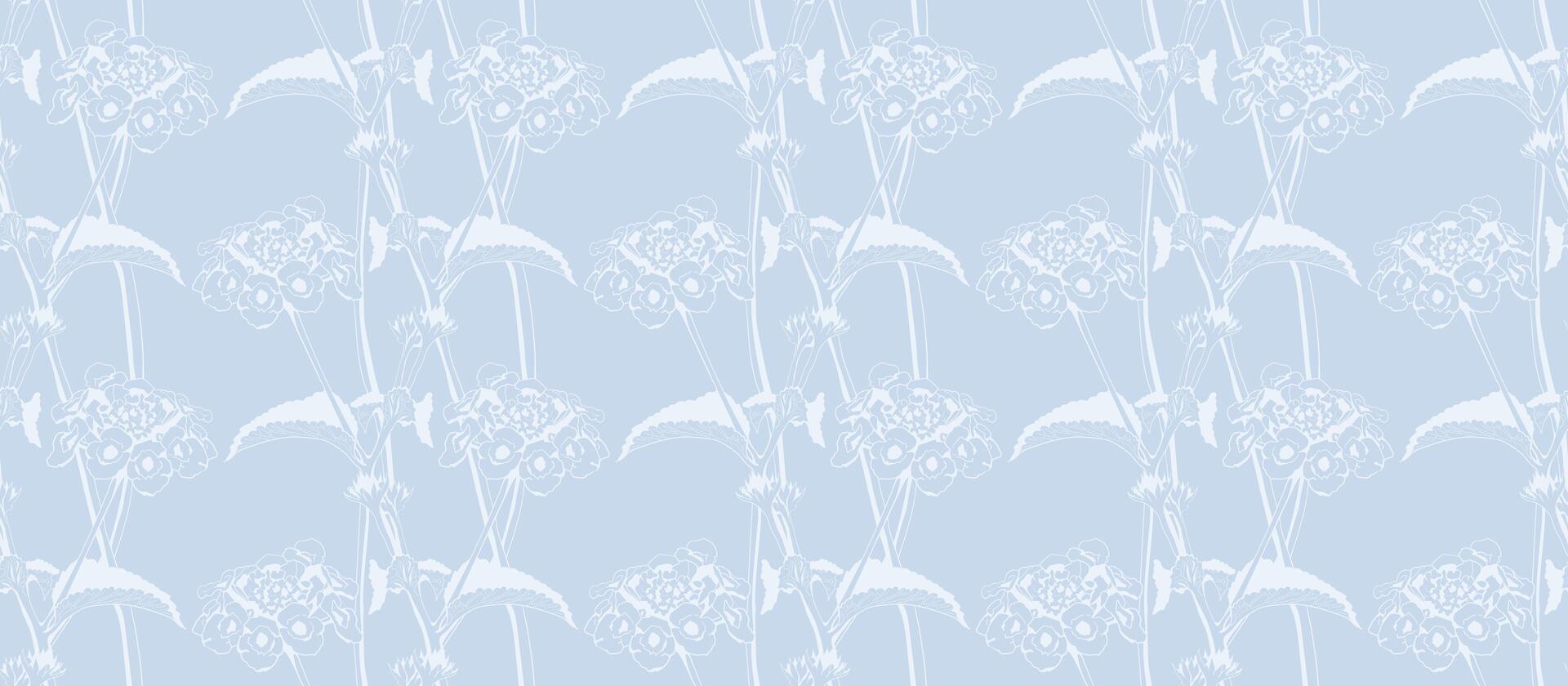 Serene light blue floral pattern, subtly textured for a delicate, embossed effect. Perfect for backgrounds, textiles, or stationery designs. Evokes calmness, elegance, and natural beauty. vector