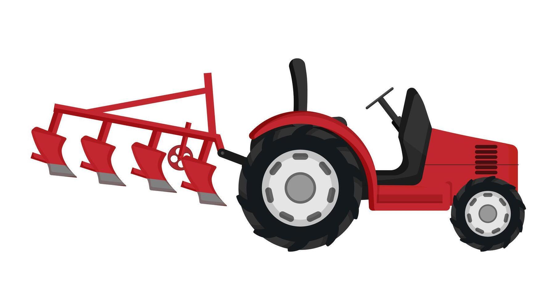 A red tractor with plow on a white background vector