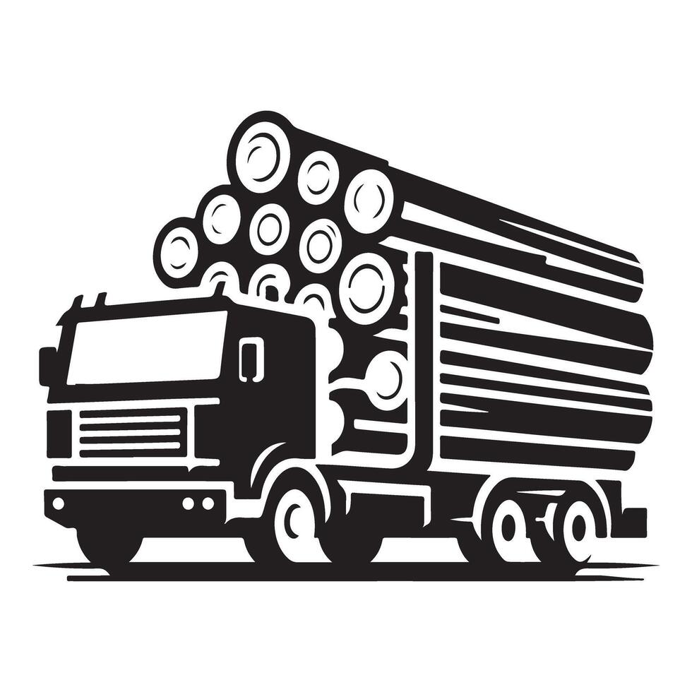 Logging truck transportation vehicle hauling wood logs illustration vector