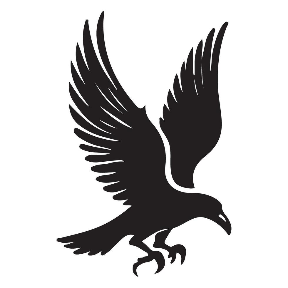 Silhouette Illustration of a Hawk Soaring Down with Wings Spread Wide vector