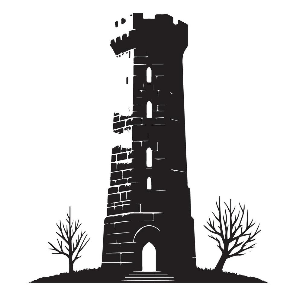 Silhouette Illustration of a Ruined Tower Symbolic Fortress Abandoned in Time vector