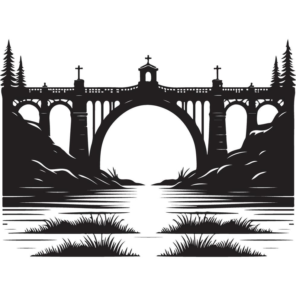 Picturesque Bridge Illustration Architectural Design for Landscape and Art vector
