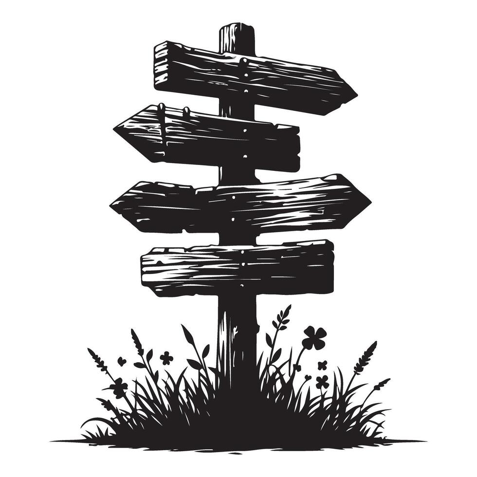 Rustic Wooden Signpost Illustration Guiding the Way with Direction Arrows vector