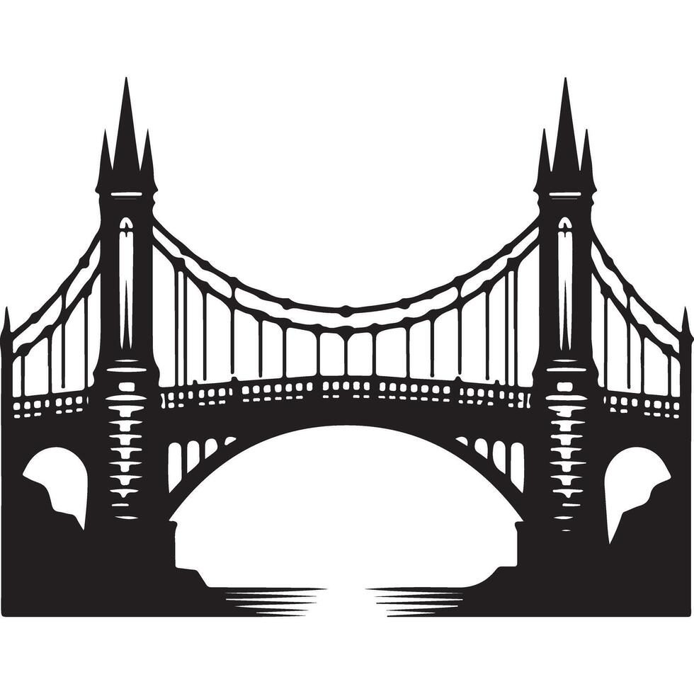 Silhouette bridge illustration of architectural landmark structure design vector