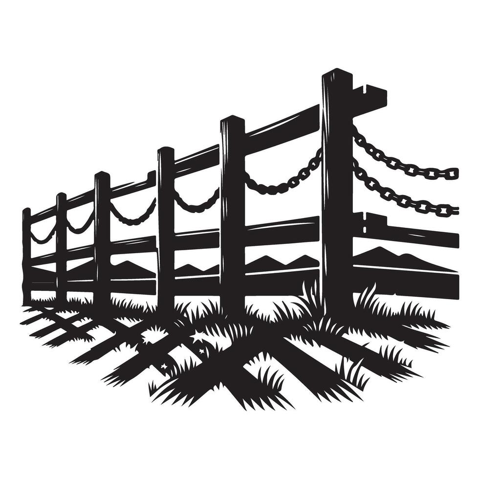 Rustic Fence Silhouette Illustration Countryside Barrier Design vector