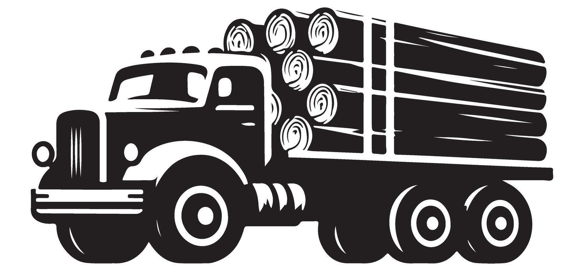 Logging Truck Silhouette Illustration Transporting Timber and Wood Products vector