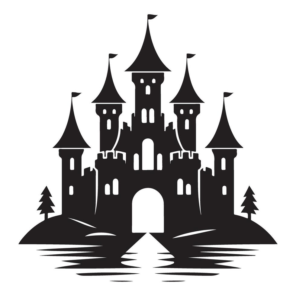 Fantasy Castle Silhouette Design Illustration for Medieval Graphics vector