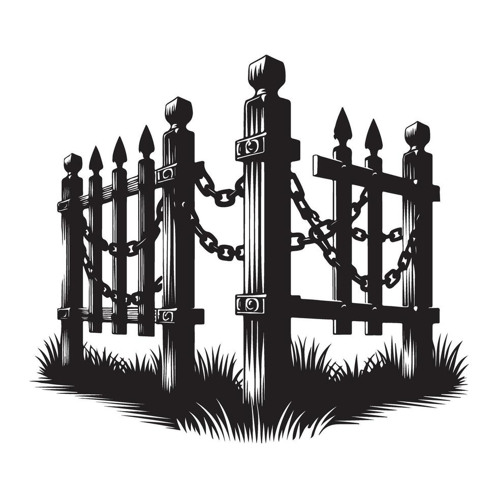 Decorative Fence Silhouette Graphic Old Fashioned Barrier Design vector