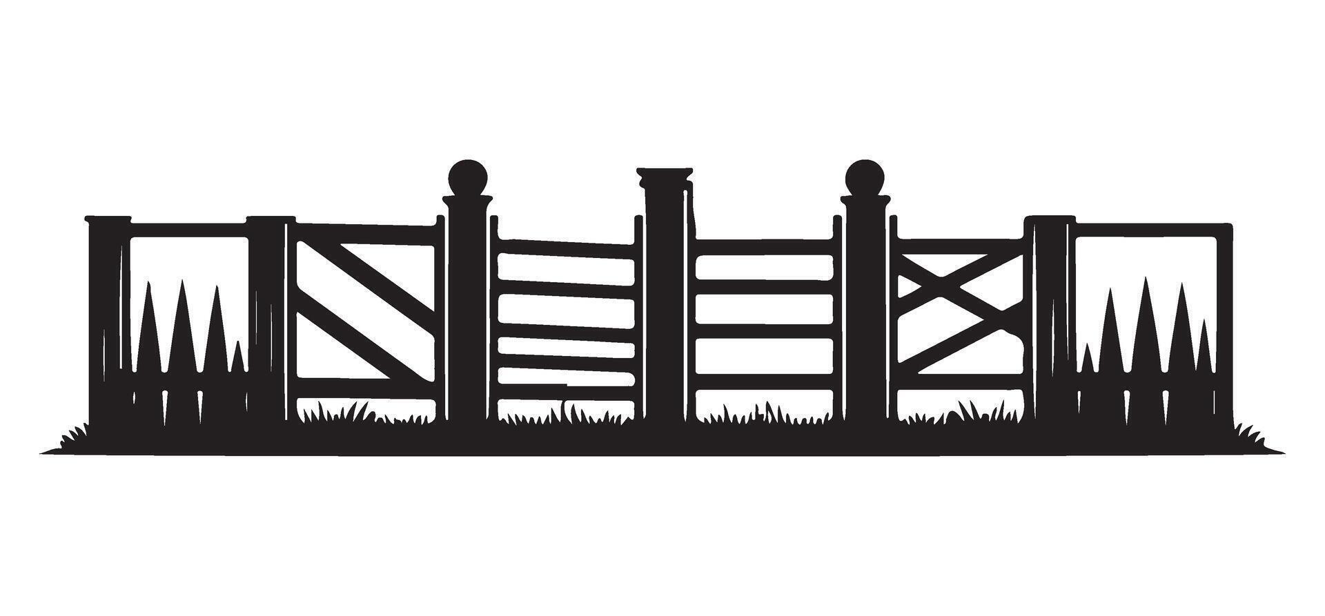 Rustic Farm Fence Silhouette Illustration For Countryside Design vector