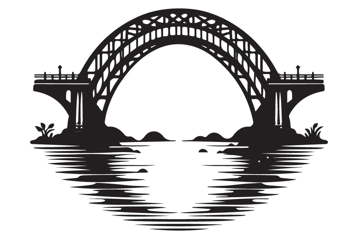 Bridge Silhouette Illustration Over Water Connecting Landmarks vector