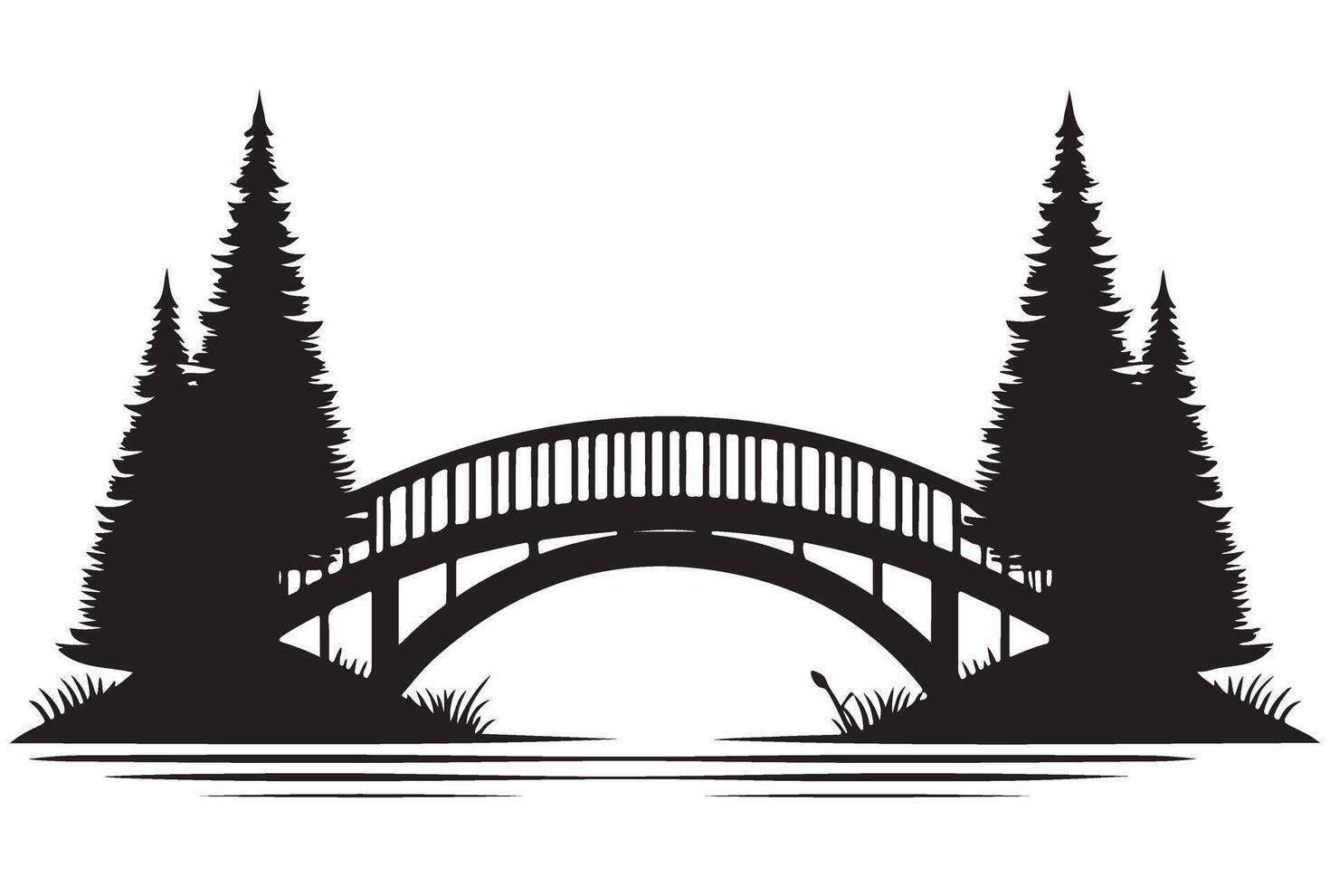 Serene Silhouette Bridge Landscape Illustration for Nature and Travel Enthusiasts vector