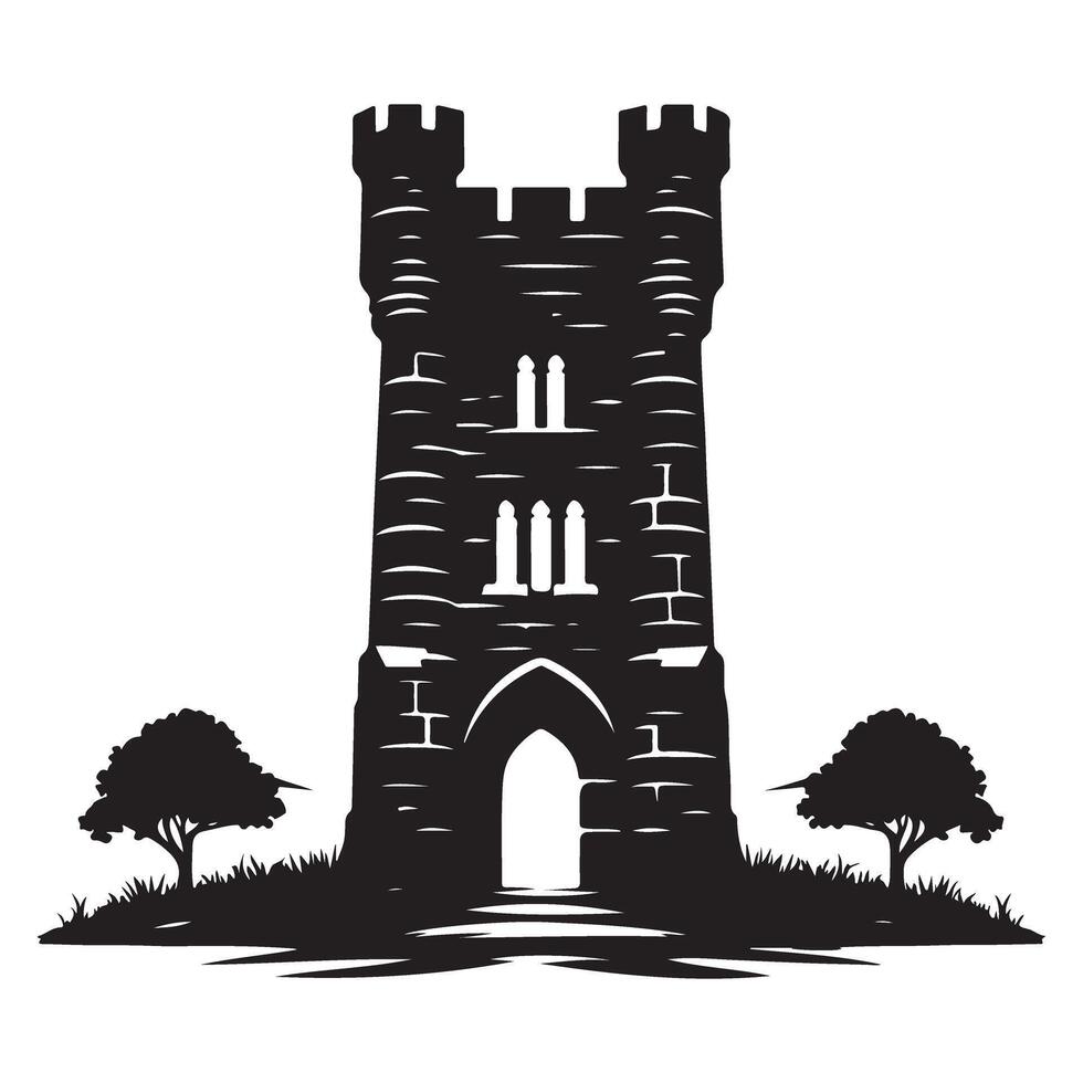 Majestic Silhouette Medieval Tower Illustration for Historical and Fantasy Designs vector