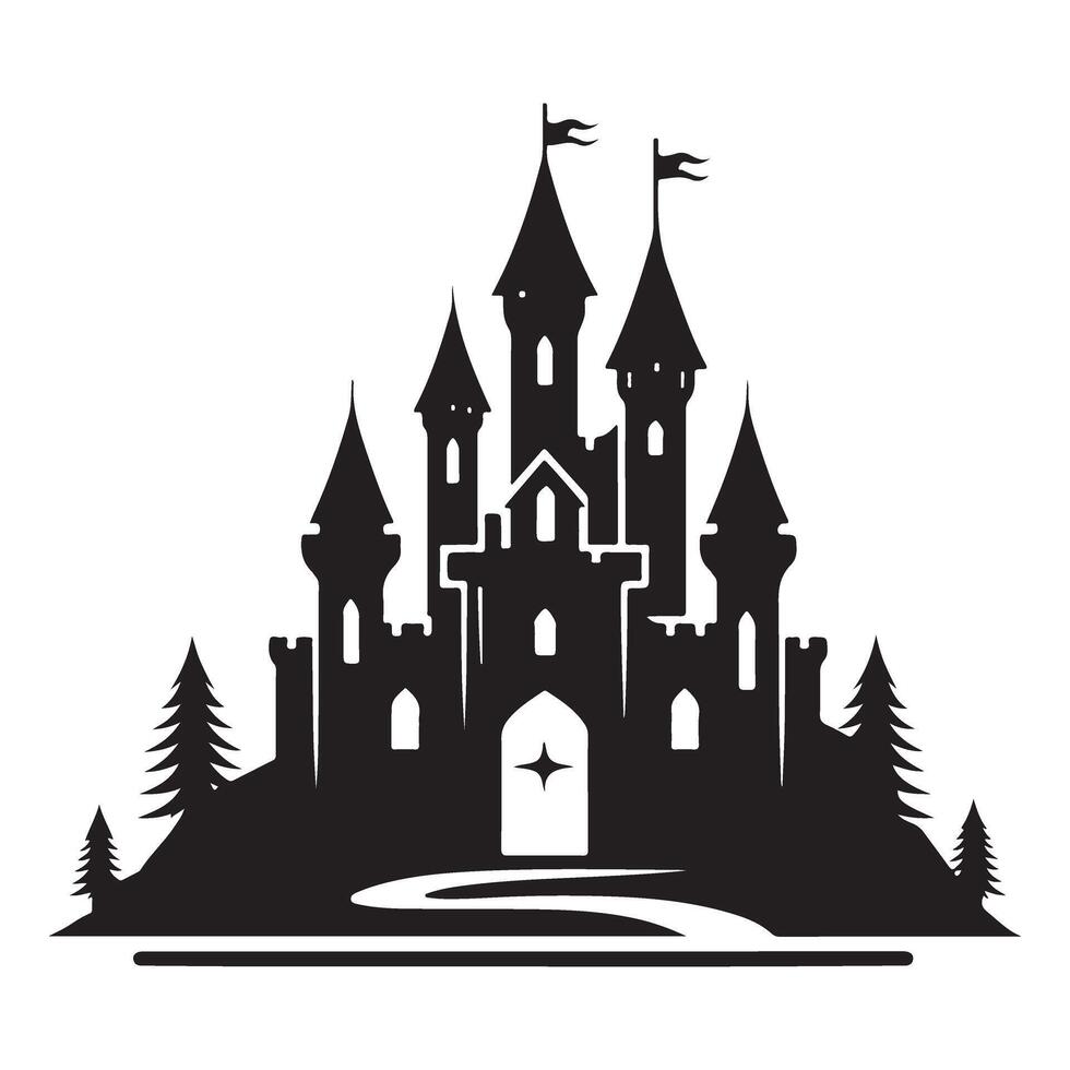 Whimsical Silhouette Castle Illustration for Fairy Tales and Fantasy Projects vector