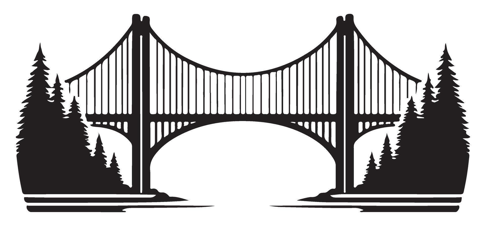Suspension Bridge Silhouette Illustration Scenic Landscape Design vector