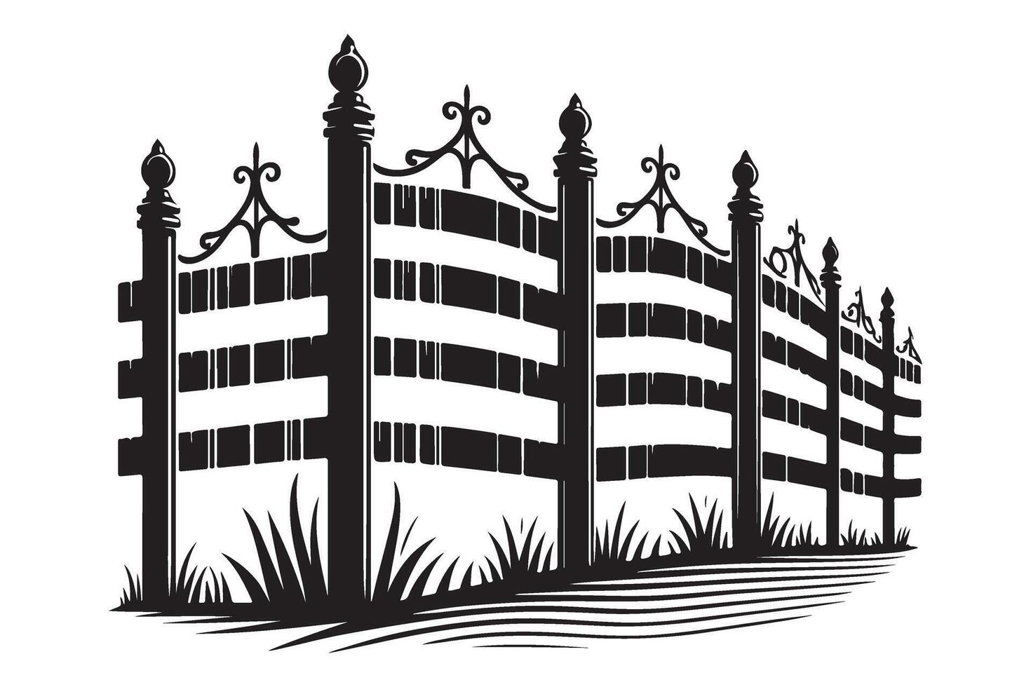 Decorative Wrought Iron Fence Illustration for Boundary and Security vector