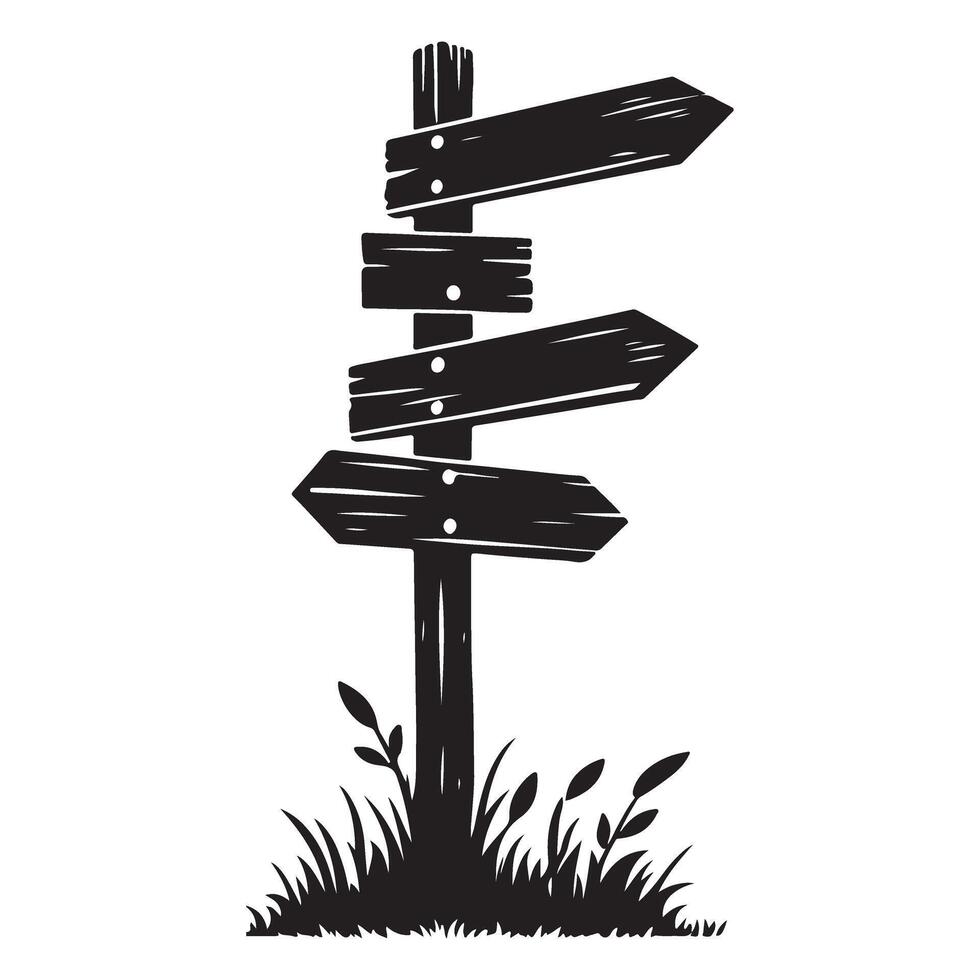 Rustic Wooden Signpost Silhouette with Multiple Directions for Travelers vector