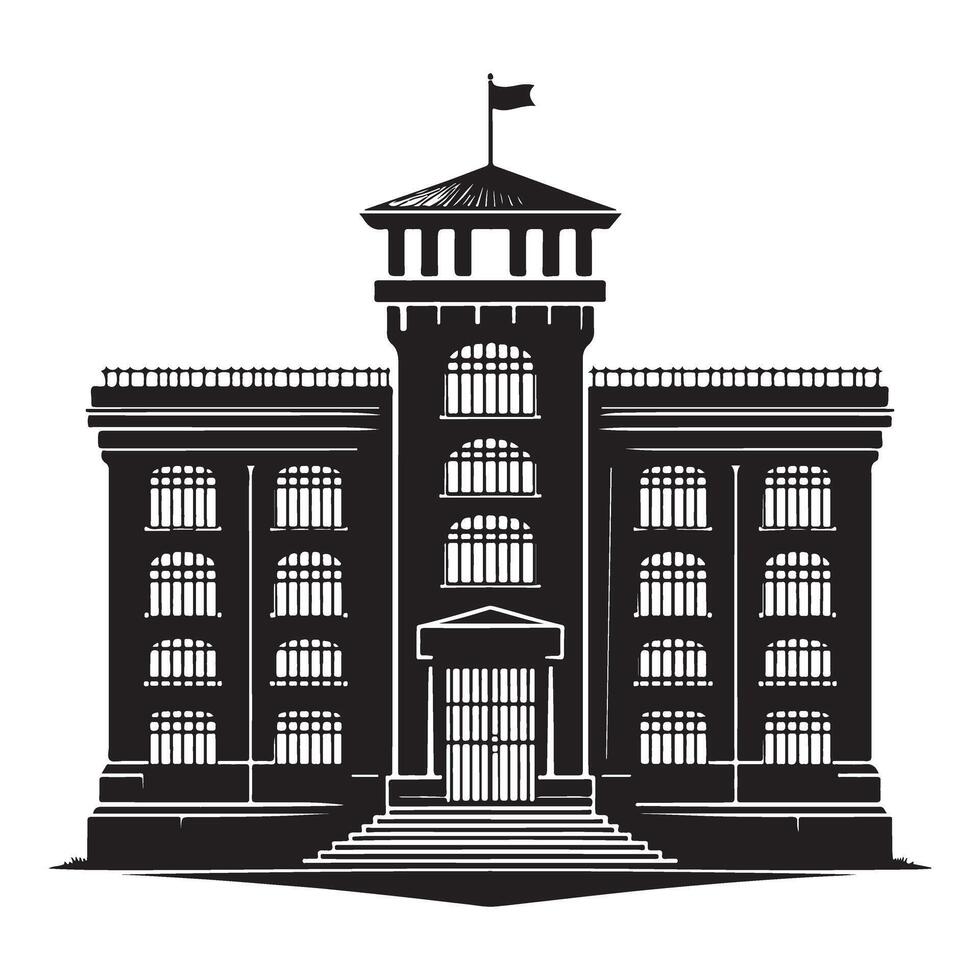 Iconic Prison Illustration Silhouette Design Concept for Justice and Security vector