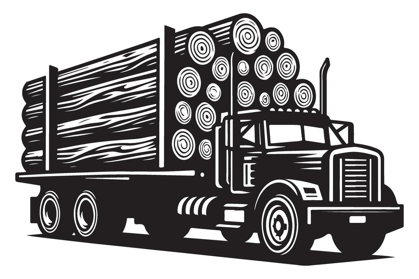 Logging Truck Silhouette Illustration Timber Transport Heavy Vehicle Art vector