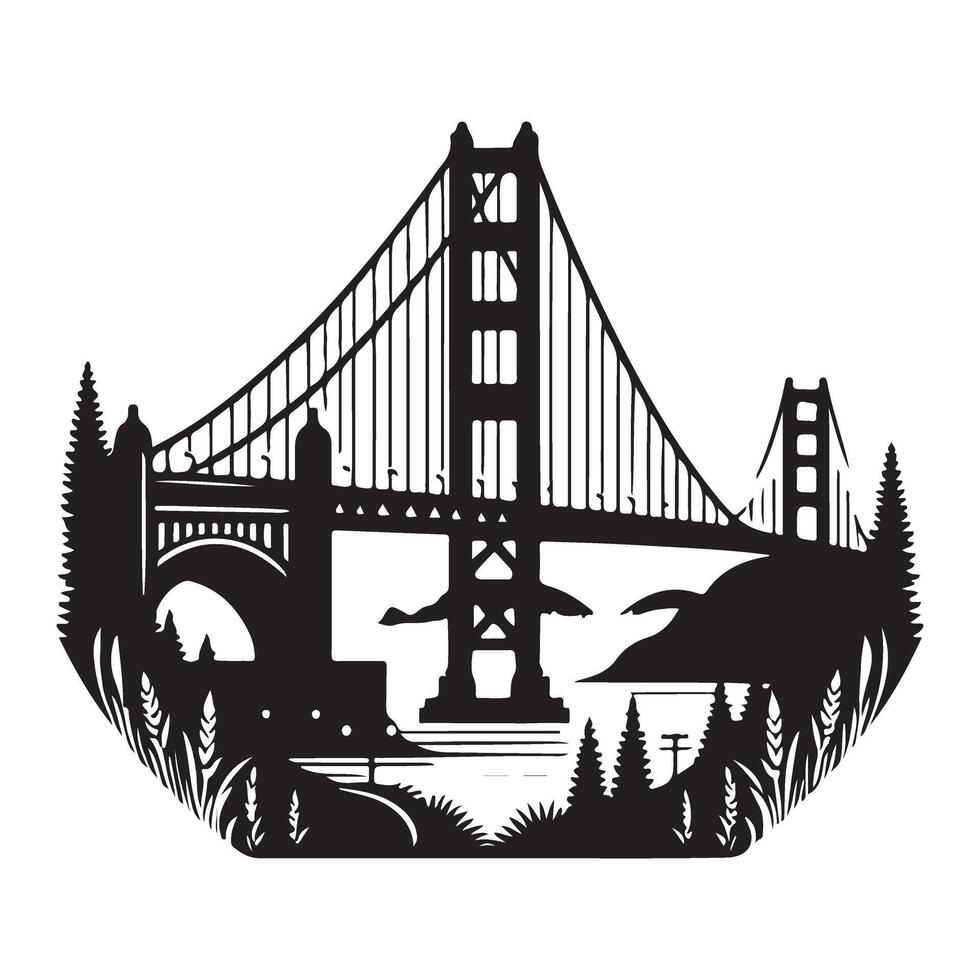 Majestic Golden Gate Bridge San Francisco Landmark Travel Destination Silhouette vector